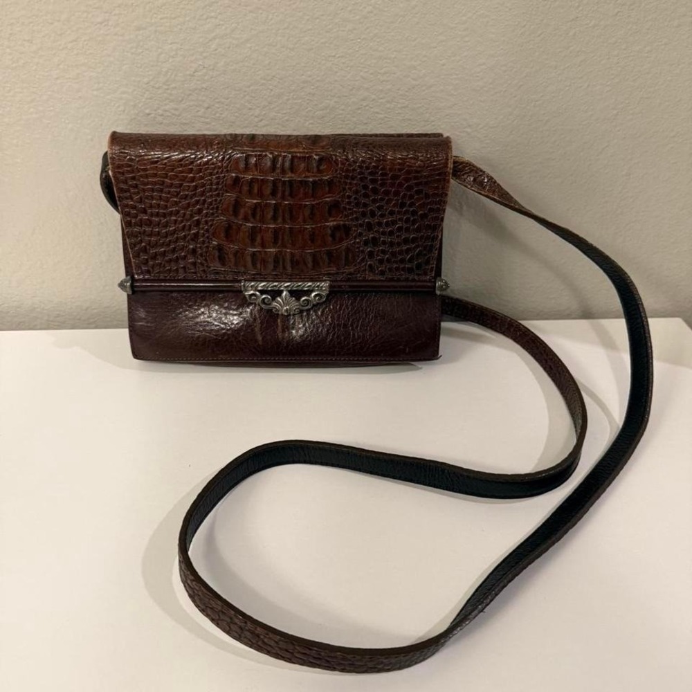 Brighton Croc-Embossed Leather Crossbody • Vintage Shoulder Bag